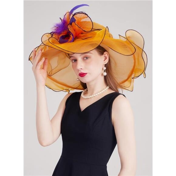Women Organza Church Tea Party Hats Floral Orange main image 4
